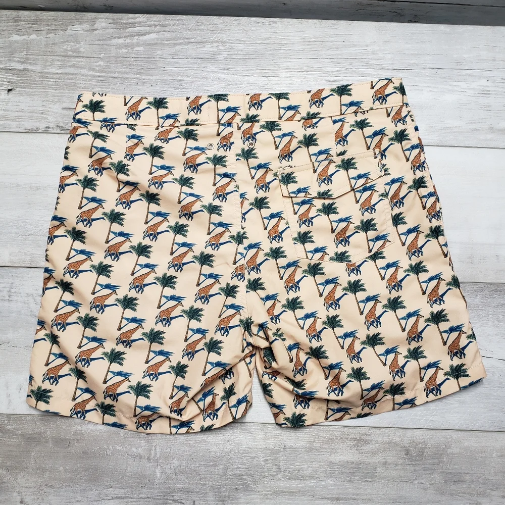 Retromarine New York Swim Trunks Swimsuit Giraffe Print Medium Drawstring Lined